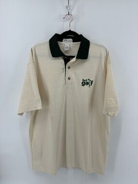Vintage Ash City bcl golf embroidered Logo Off White Green Details Polo Tee